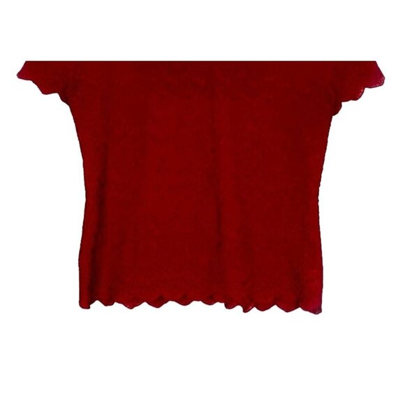 Ann Taylor LOFT Embroidered Short Sleeve Sheer Lace Top Tie Back M Red #2554 - Picture 3 of 12